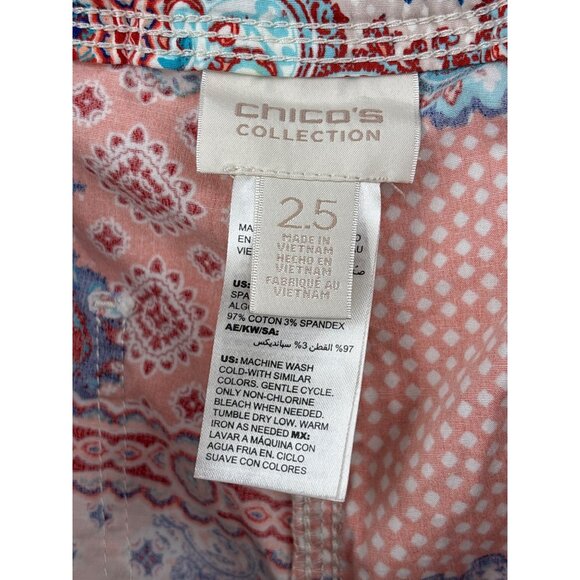 Chico's Paisley Print Drawstring Hem Crop Pant Orange Blue Size 2.5 (14) Large - Picture 5 of 6